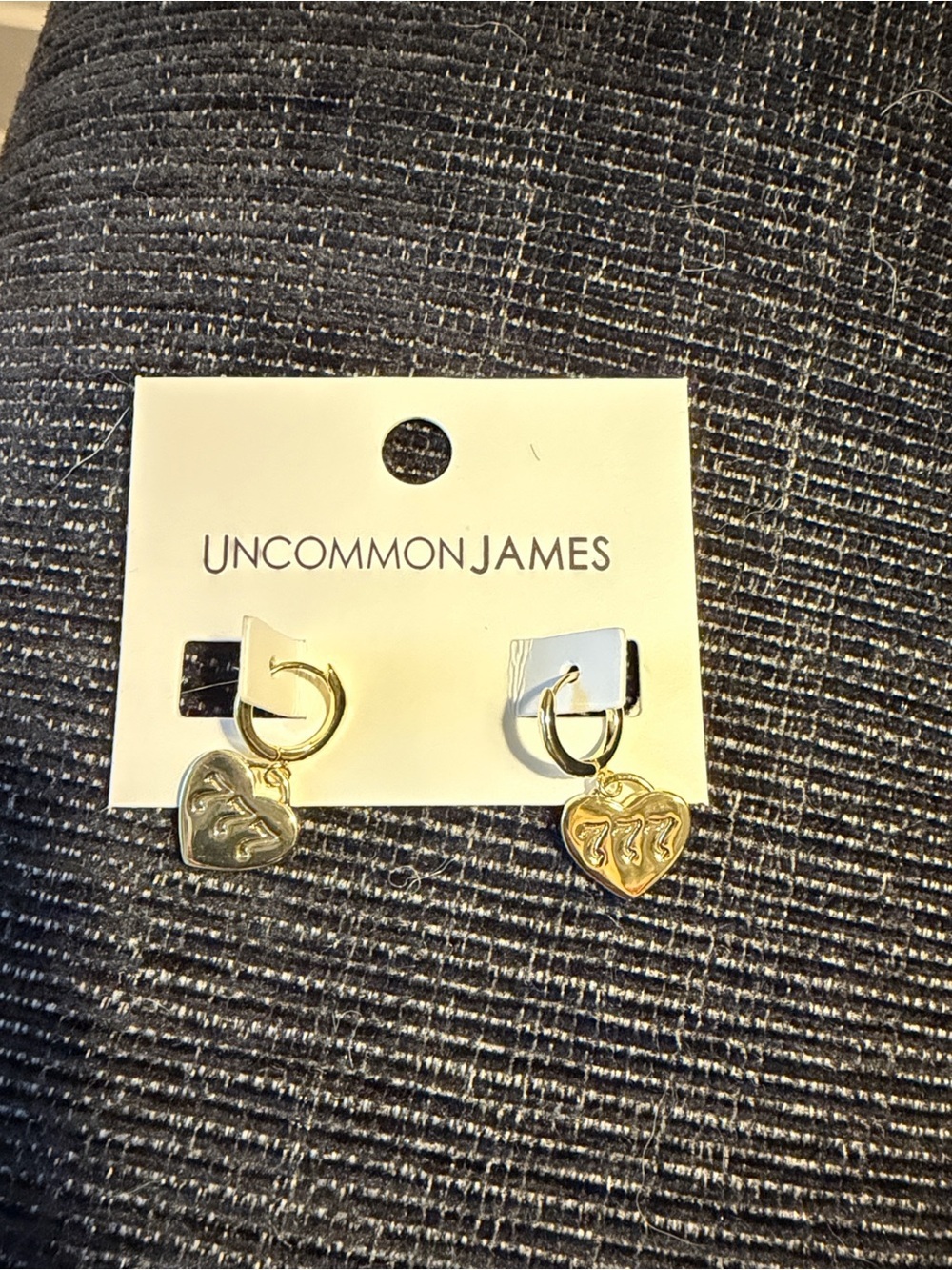 Uncommon James Gold Heart Lucky 7 Huggie Hoop Earrings